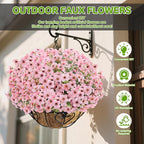 Artificial Flowers for Outdoor Indoor,Silk Flowers No Fade Fake Plastic Flowers Faux Plants for Outdoors Outside Front Porch Hanging Planter Window Box Garden Home Decoration,13 Bundles(Pink)