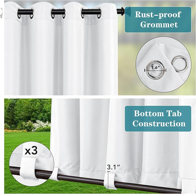 HolidayIdeas Outdoor Curtains for Patio Waterproof 4 Panels-Windproof - Image 2