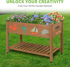 Raised Garden Bed with Legs & Wheels –, Outdoor Elevated Planter Box with Storage Shelf & Hooks for Vegetables, Flowers, and Herbs for Outdoor Gardening, Patio, Balcony,48"x 24"x 33"(Brown)