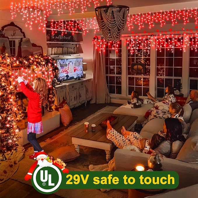 String Lights, 400 LED, 33 ft Red, 8 Lighting Modes for Indoor and Outdoor Use