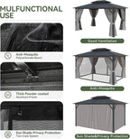 Aoxun 10'x12' Hardtop Gazebo, Aluminum Frame Canopy with Double Galvanized Steel Roof, Outdoor Metal Pavilion with Netting, and LED Outdoor Waterproof Hanging Lights
