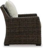 Signature Design by Ashley Brook Ranch Casual Nuvella Weather Resistant Fabric Outdoor Lounge Chair with Cushion, Dark Brown & Beige