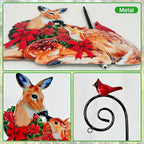 Deer Metal Garden Stake with Solar Lantern,Christmas Decorations Outdoor Waterproof Sloar Lights Outside,Doe and Fawn Outdoor Statue