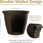 Sunnydaze 20-Inch Anjelica Large Plastic Pot for Plants - Outdoor Double-Walled Large Plastic Planter with Drillable Drainage Holes - Sable