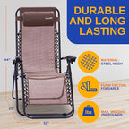SereneLife Outdoor Zero Gravity Lounge Chair Set with Table – 2 Adjustable Recliners with Cup Holders, Headrest, Steel Frame & Foldable Design for Patio, Pool, Garden, or Camping