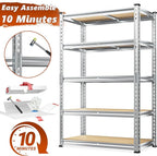 REIBII Garage Shelving, 5 Tier Storage Shelves Load 2400LBS, Adjustable Garage Shelving Heavy Duty, Metal Shelves Unit with Waterproof Columns, 35.5" W x 11.9" D x 72" H, Galvanized, 2 Pack