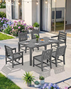 SERWALL 9-Piece Outdoor Dining Set, 60" - 83" Expandable Outdoor Dining Table and 8 HDPE Chairs, All Weather HDPE Outdoor Furniture Set for Backyard, Garden, Grey