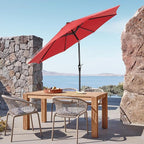 OLIXIS 9ft Patio Umbrella with Tilt and Crank Button & 8 Sturdy Ribs Waterproof, Patio Table Umbrella Perfect for Poolside, Terrace, Beach and Outdoor Restaurant, Red