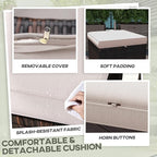 Outsunny 2 Pieces Outdoor Patio Ottomans, All Weather Wicker Outdoor Footstools with Removable Cushions, 3-in-1 PE Rattan Ottoman Seat, Footrest and Side Table for Backyard, Poolside, Cream White