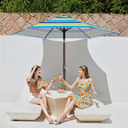 JEAREY 7.5FT Patio Umbrella Market Table Umbrella with 6 Sturdy Ribs, Push Button Tilt/Crank Outdoor Umbrella for Garden, Deck, Backyard, Pool and Beach,Bold Blue-Green Stripe