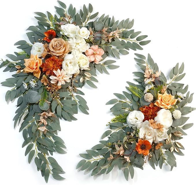 Artificial Flower Swag Set, 2 Pack in Caramel and White, 32 Inch Silk Blend