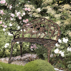 VINGLI 38.5" Patio Park Garden Outdoor Metal Rose Bench, 2-Person Cast Iron Cast Aluminium Frame Antique Finish Chair,Accented Lawn Front Porch Path Yard Decor Deck Furniture (Bronze, Rose)