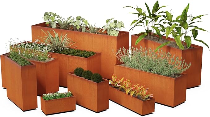 Plantercraft Corten Steel Raised Garden Bed - Large Rectangular Planters for Outdoor Plants, 48x24x12 Inch Heavy Duty Metal Planter Box for Patio & Landscape Design
