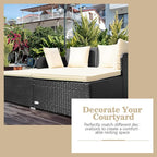 HAPPYGRILL Outdoor Daybed Rattan Wicker Patio Daybed with Padded Cushions Pillows and Sturdy Aluminum Foot, Patio Sofa Furniture Set for Garden Porch Poolside