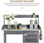 Yaheetech Outdoor Potting Bench Table, Garden Workstation w/Metal Tabletop/Cabinet Drawer/Open Top/Lower Shelf/Handy Hooks for Horticulture,Gray
