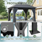Aoxun 10x12 Outdoor Gazebo with 50FT LED Hanging Lights Metal Frame Canopy with Double Roofs Heavy Duty Party Tent and Shelter with Mosquito Netting and Privacy Screen for Backyard, Lawn, Garden(Gray)