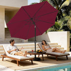 MEWAY 9ft Patio Umbrella Outdoor Table Umbrellas with Push Button Tilt and Crank, Market Umbrella 8 Sturdy Ribs for Deck, Garden, Pool and Backyard, Dark Red
