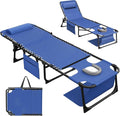 Devoko Beach Lounge Chair, Outdoor Sun Tanning Chair with Face Hole, Heavy Duty Folding Portable Lay Chaise Lounge Chairs for Outside Beach Pool Camping Patio, Blue
