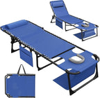 Devoko Beach Lounge Chair, Outdoor Sun Tanning Chair with Face Hole, Heavy Duty Folding Portable Lay Chaise Lounge Chairs for Outside Beach Pool Camping Patio, Blue
