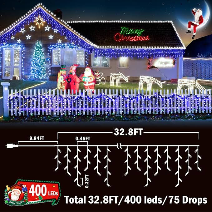 String Lights, 400 LED, 33 ft, with 8 Lighting Modes
