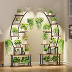 Plant Stand Indoor with Grow Lights, 9 Tiered Metal Plant Shelf, 64" Tall Plant Stand for Indoor Plants Multiple, Large Plant Rack Display Shelf, Curved Plant Holder for Living Room, Patio