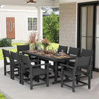 9-Piece Outdoor Dining Set, HDPE Weatherproof Patio Table and Chairs Set for 8, Outdoor Patio Furniture Sets with Umbrella Hole for Outside, Deck, Backyard, Garden (Black)
