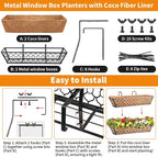 Riare 2 Pack 24 Inch Window Boxes Planters with Coco Liner, Metal Deck Railing Planter Boxes, Balcony Planters Railing Hanging, Horse Trough Window Flower Planter Boxes for Outdoor Porch Fence Patio