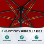 AreShark 7.5FT Patio Umbrella Table Market Umbrella with 6 Sturdy Ribs, Button Tilt/Crank Heavy-Duty Round Outdoor Umbrellas for Garden, Deck, Backyard,and Pool, Red