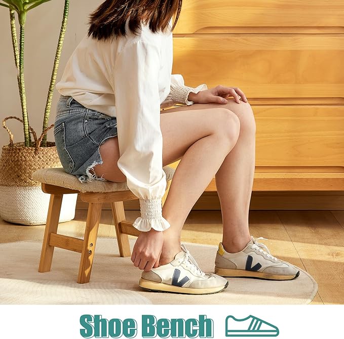 Foot Stools Ottoman, Small Soft Footrest Ottoman with Wood Legs, Sofa Footrest Extra Seating for Living Room Entryway Office
