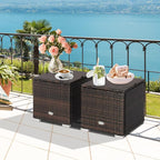 Tangkula 2 Pieces Patio Ottomans, Patiojoy Hand-Woven PE Rattan Side Table with Removable Cushion & Hidden Storage Space, Multifunctional Storage Box, Seat for Patio, Backyard, Poolside (Navy)