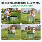 INNO STAG 3 Pcs Round Galvanized Raised Garden Bed — 2×2×1ft Planter Box Outdoor Raised Beds Kit for Gardening Vegetables, Fruits, Herbs, and Flowers, Olive Green