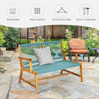 Tangkula 2-Person Patio Acacia Wood Bench Loveseat Chair, Outdoor Patio Acacia Wood Bench in Teak Oil Finish, Patio Loveseat Rope Chair for Balcony Deck Poolside Porch (Turquoise)