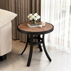 PHI VILLA Outdoor Round Side Table, 19" Small Metal End Table with Wood-Lile PVC Top for 2, All Weather Coffee Bistro Table for Patio, Deck, Porch, Balcony, Indoor
