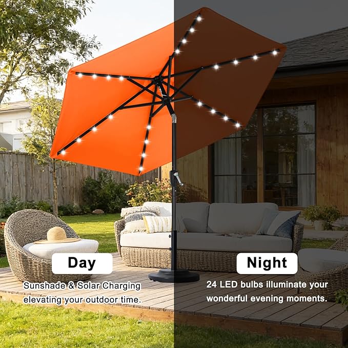 ABCCANOPY Durable Solar Led Patio Umbrellas with 32LED Lights 7.5FT (Orange)