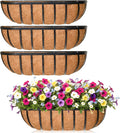 24'' Window Box Railing Planter with Coco Liner,4 Pack Horse Trough Planters Black Metal Hanging Flower Planters Basket for Porch Fence Patio Indoor Outdoor Lawn