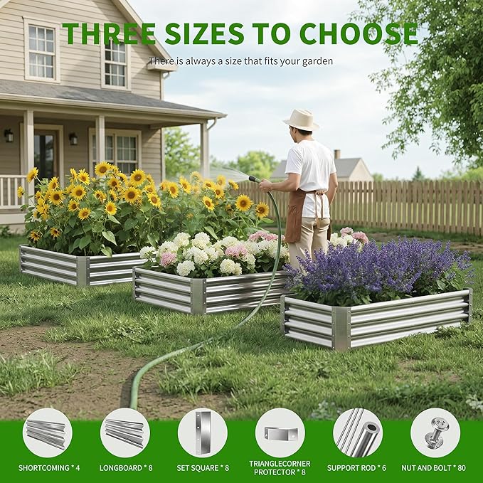 Galvanized Raised Garden Bed,Outdoor Planter Box Metal Patio Kit Planting Bed for Vegetables Flowers Herb (Galvanized, 8x4x1ft-2p)