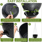 WOUSIWER Self Watering Hanging Planters, 2 Pack 10'' Plastic Pots with Drainage Holes & Reservoir Tray (Speckled Black) | Indoor & Outdoor Use for Ferns, Ivy, Herbs, Succulents