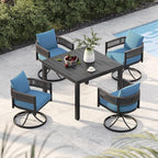 Grand patio 5-Piece Outdoor Dining Set for 4 with 1 Rectangle Expandable Table for 4-6 Person, Metal Woven Wicker Swivel Patio Chairs with Thickened Cushions for Yard, Poolside (Brown)