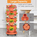 VECELO 7 Tier Vertical Garden Planter, Self Watering Stackable Planters with Wheels for Strawberries, Herbs, Flowers, Vegetables, Red