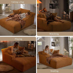 66" Chaise Lounge Chair Indoor, Oversized Boneless Couch Comfy Upholstered Sleeper Sofa Bed with 3 Pillows, Corduroy Cloud Reading Chairs for Living Room No Assembly Required, Orange