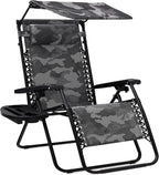 Best Choice Products Folding Zero Gravity Outdoor Recliner Patio Lounge Chair w/Adjustable Canopy Shade, Headrest, Side Accessory Tray, Textilene Mesh - Camouflage