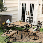 PHI VILLA 37" x 37" Patio Dining Table Outdoor Dining Furniture Umbrella Table with 1.57" Umbrella Hole, Steel Frame with Premium PVC Table Top for Patio, Lawn Garden