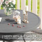 VICLLAX 47.2" Outdoor Round Patio Table for Lawn Garden, All Weather Metal Round Patio Dining Table with Adjustable Umbrella Hole, 6 Person Patio Table, Grey Tabletop