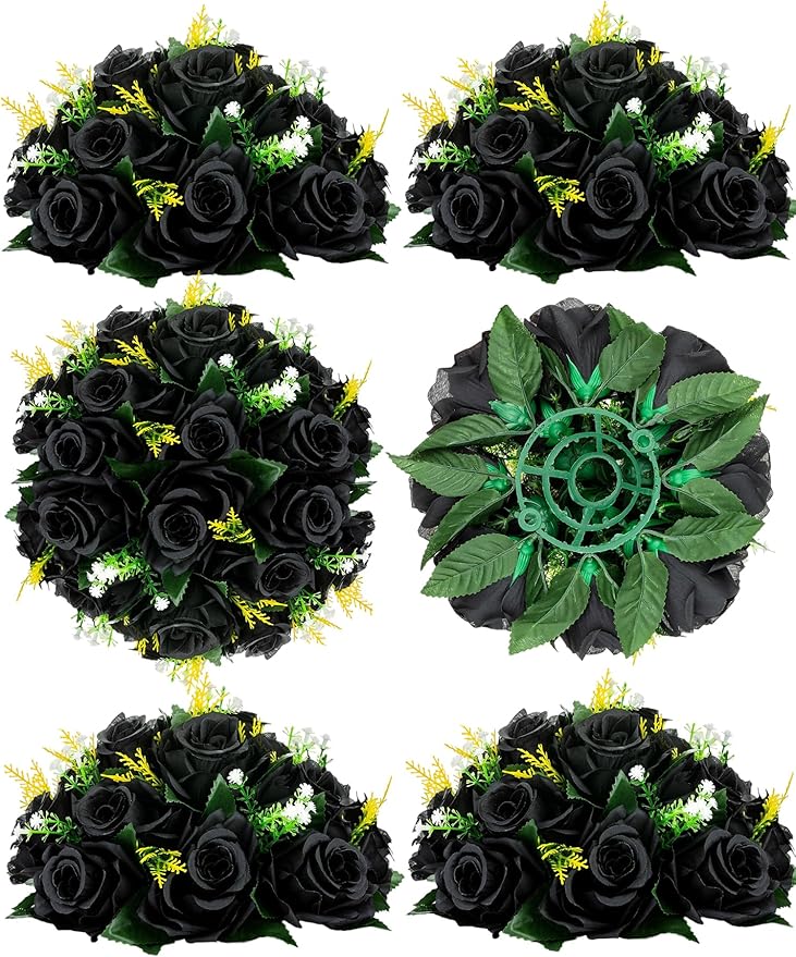 Artificial Black Rose Flower Balls, Set of 6 Silk Centerpieces