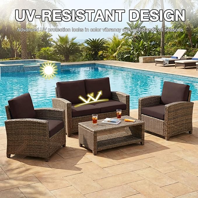 Cushion Covers 8-Piece Stretch Patio Set in Coffee with Anti-Slip Straps