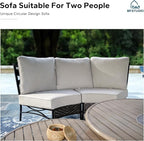 MFSTUDIO Patio Furniture Set, 8 Seats Half-Moon Curved Outdoor Sectional Sofa Conversation Set, Woven Rattan Patio Couch with 2 Wood-Like Round Coffee Table