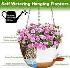 10 inch Hanging Planters for Indoor Plants, 3 Pack Self-Watering Hanging Planter Pots with Chain and Drainage Holes, Outdoor Hanging Baskets for Garden Home Decor (White With Brown, 3pcs/10inch)