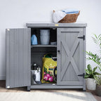 HABAU Outdoor Storage Cabinets Weatherproof for Patio, Garden Work Bench with Shelves & Metal Tabletop, Wooden Potting Table Workstation