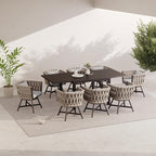 Grand patio 9-Piece Outdoor Dining Set for 8, Patio Dining Furniture Set for 8 Swivel Rope Wicker Chairs & 1 Expandable Rectangular Dining Table, Light Gray Brown