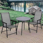 Giantex Set of 2 Patio Folding Chairs, Outdoor Chairs with Armrest, Portable Dining Chairs for Porch Camping Pool Beach Deck Lawn Garden, 2-Pack Patio Sling Chairs, Metal Frame, Grey